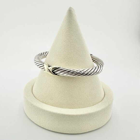 David Yurman X Cable Classic Station Bracelet w/ 14K Yellow Gold - Medium - Picture 2 of 12